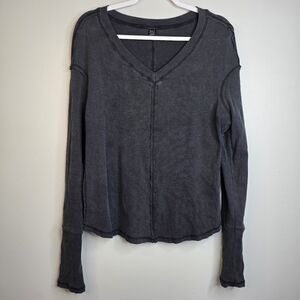 Shein dark Grey long sleeve vneck top sz L